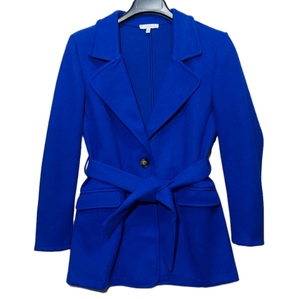 Women’s Jacket Belted Blazer Size S. M. L. Royal Blue Side Pockets Polyester New - Picture 2 of 15